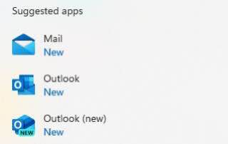 Suggested apps Mail New Outlook New (new) New