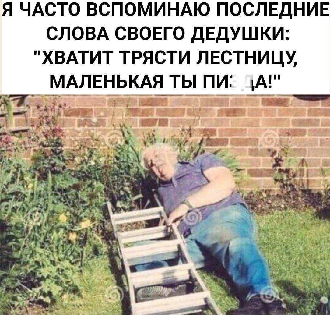 Я ЧАСТО ВСПОМИНАЮ ПОСЛЕДНИЕ СЛОВА СВОЕГО ДЕДУШКИ "ХВАТИТ ТРЯСТИ ЛЕСТНИЦУ, МАЛЕНЬКАЯ ТЫ А!" A