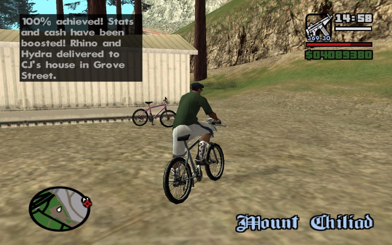 100% Stats SBE and cash have been AS. boosted! Rhino and Hydra delivered to CJ's house Grove Street.