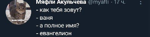 мяфли Акульчева как тебя зовут? ваня аполное имя? евангелион