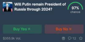 Will Putin remain President of у Russia through 2024? 97% han