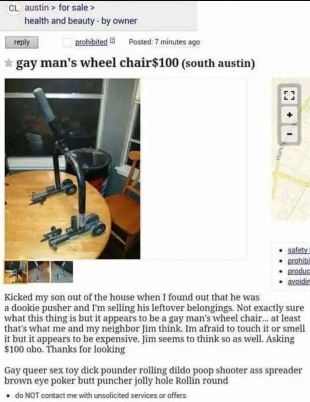 austin for sale health and beauty owner Posted: 7 minutes ago gay man's wheel chair$100 (south austin) prohibi produc avoidir Kicked my son out of the house when 1 found out that he was a dookie pushe