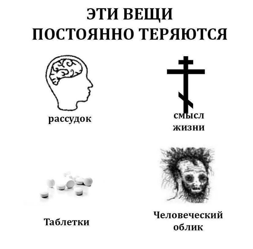 ЭТИ ВЕЩИ ПОСТОЯННО ТЕРЯЮТСЯ Смысл рассудок ЖИЗНИ Человеческий Таблетки облик