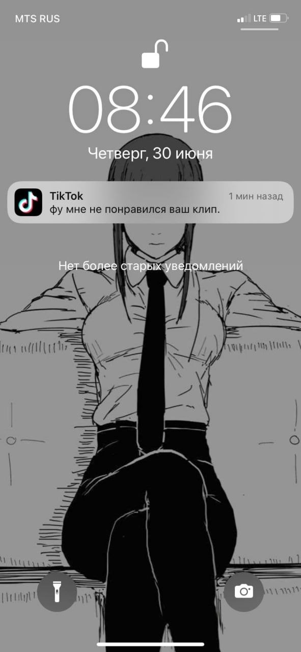 MTS RUS LTE 08:46 Четверг, 30 июня TikTok 1 мин назад мне не Нет более старых уведомлений