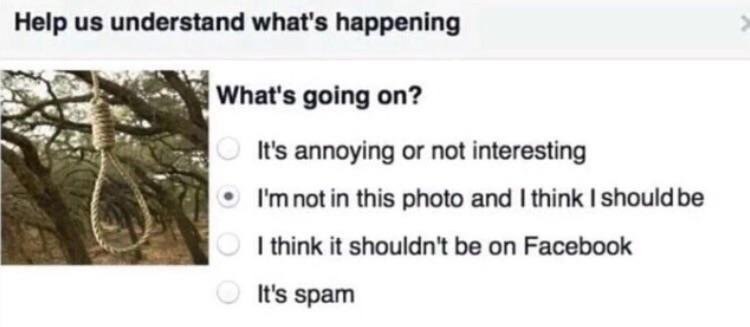 Help understand what's happening What's going on? It's annoying or not interesting notin this photo and think shouldbe think it shouldn't be on Facebook It's spam