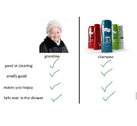 hal grandma shampoo good at cleaning smells good makes you happy falls over in the shower