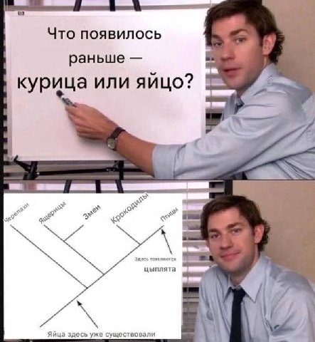 Что появилось раньше курица или яйцо? Яйца здесь уже существовали i