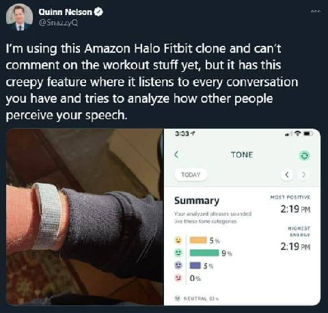 using this Amazon Halo РИБИ clone and can't comment on the workout stuff yet, but it has this creepy feature where it listens to every conversation you have and tries to analyze how other people perce
