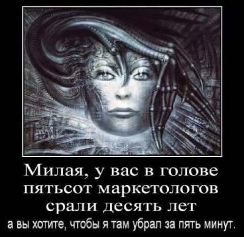 А PRO wry Милая, у Bac в голове пятьсот маркетологов срали десять лет а вы хотите, чтобы я там убрал за пять минут.