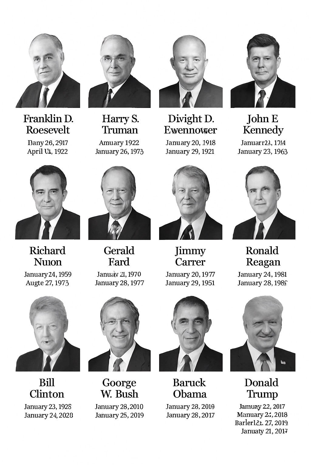 Franklin О. Harty 5. Divight John Roesevelt Truman Ewennower Kennedy Dany 26, 2917 Amuary 1922 January 20, 1918 Januarr22, 1714 April 1922 January 26, 1973 January 29, 1921 January 23, 1963 Richard Ge