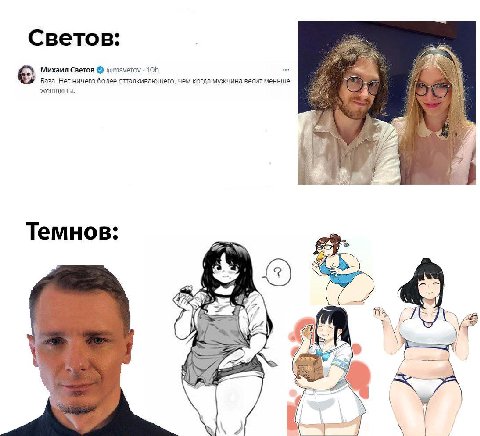Светов: Михаил Светов @msvetov База. Нет ничего более отталкивающего, чем когда мужчина весит меньше женщины. Темнов: 4 4