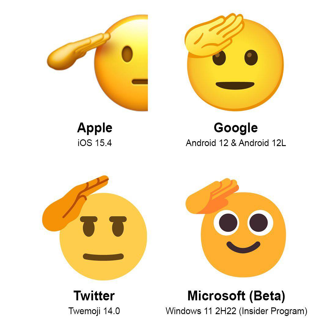 Apple Google iOS 15.4 Android 12 Android Twitter Microsoft (Beta) Twemoji 14.0 Windows 11 (Insider Program)