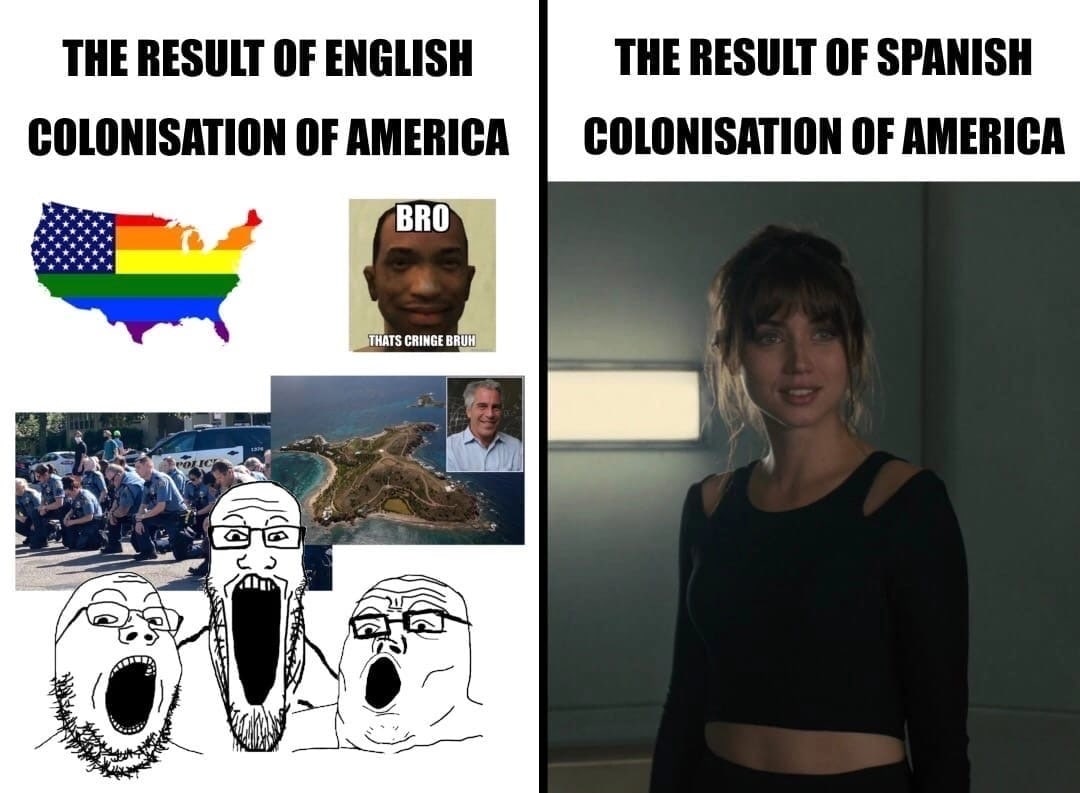 THE RESULT OF ENGLISH THE RESULT OF SPANISH COLONISATION OF AMERICA COLONISATION OF AMERICA BRO THATS CRINGE BRU И