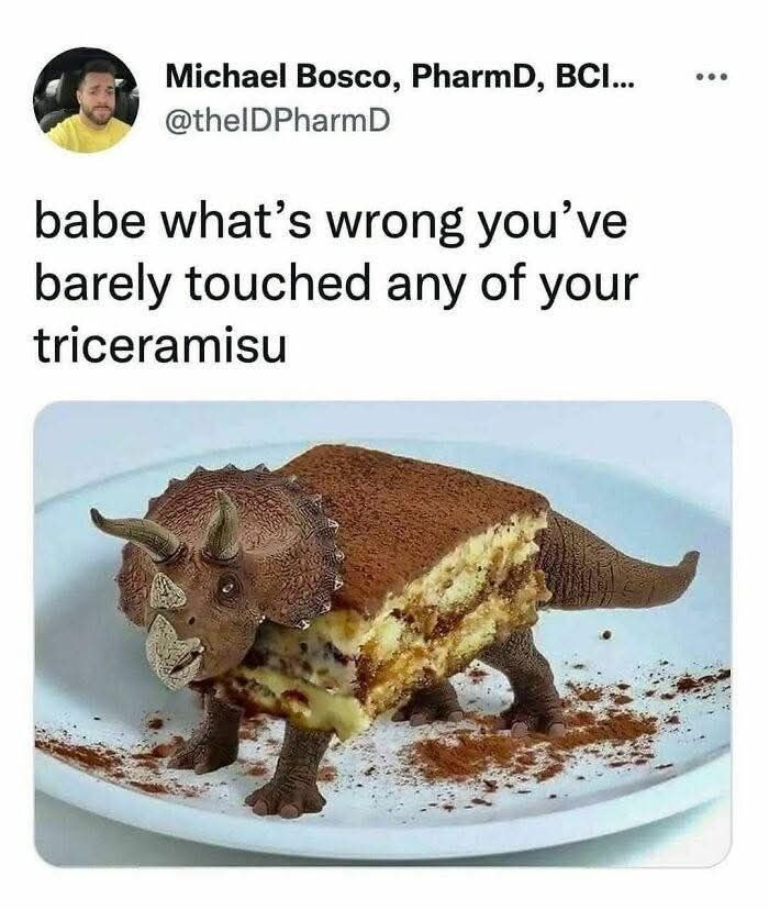 Michael Bosco, PharmD, ВСУ... @thelDPharmD babe what’s wrong you’ve barely touched any of your triceramisu
