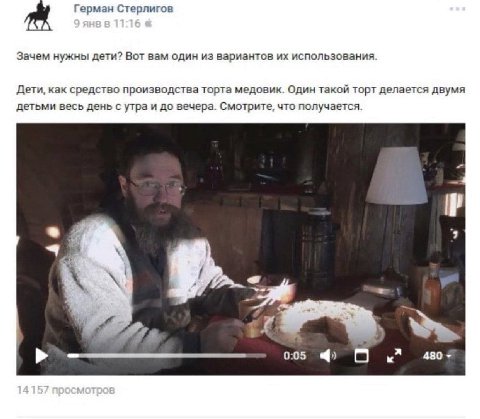 Герман Стерлигов Зачем нужны дети? Вот вам один из вариантов использования. Дети, как средство производства торта медовик. Один такой торт делается двумя детьми весь день с утра и до вечера. Смотрите,