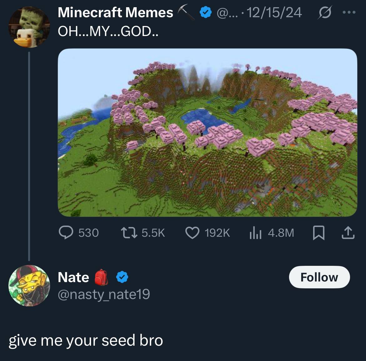 Minecraft Memes Nate give me your seed bro