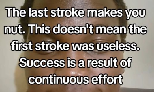 The last stroke makes you nut. This doesn't mean the first stroke was useless. Success Is a result of continuous effort