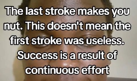 The last stroke makes you nut. This doesn't mean the first stroke was useless. Success Is a result of continuous effort