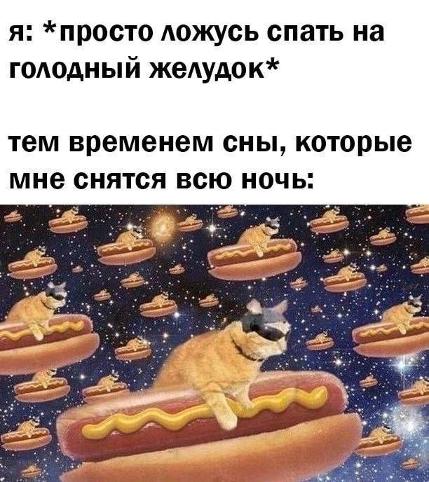 я: *просто ложусь спать на голодный желудок* тем временем сны, которые мне снятся всю ночь: