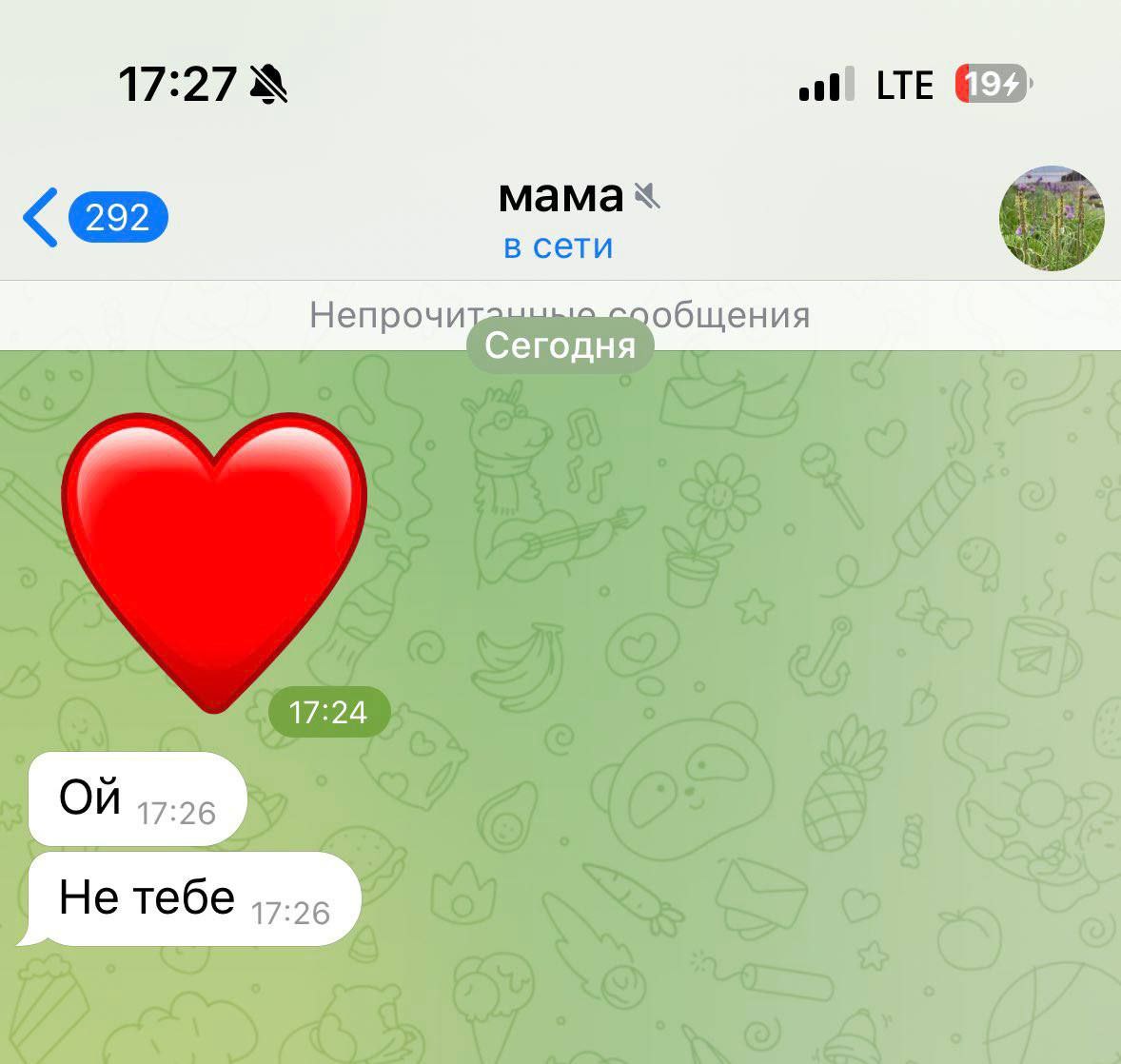 17:27 LTE Mama в сети Непрочи Сегодня 17:24 Не тебе