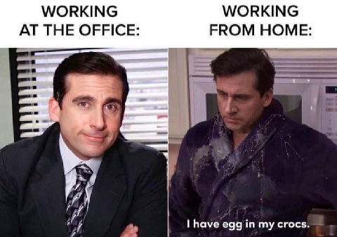 WORKING WORKING AT THE OFFICE: FROM HOME: have egg my crocs.