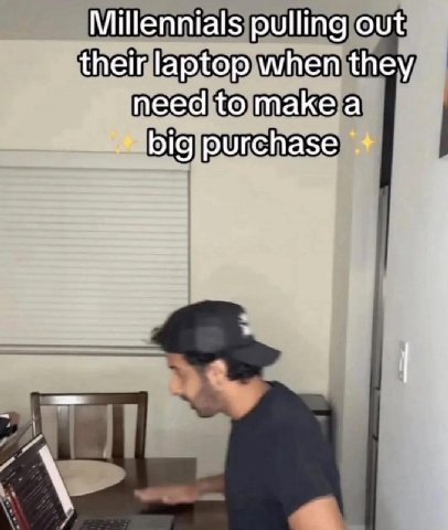 Millennials pulling out their laptop when they need to big purchase