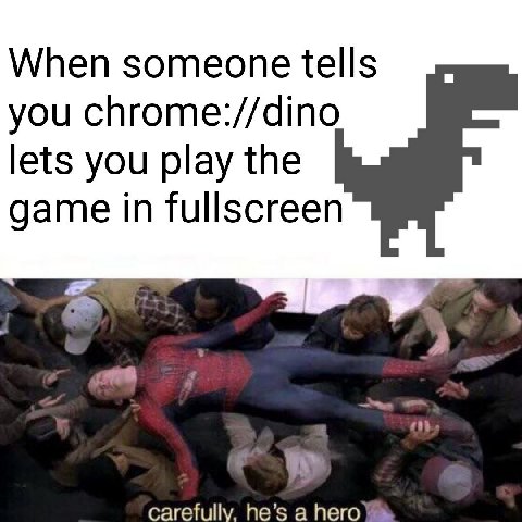 When someone tells you chrome://dino lets you play the game in fullscreen carefully, he’s a hero!