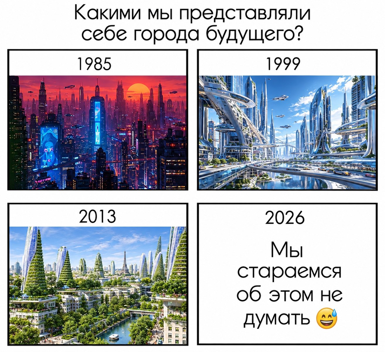 Какими мы представляли себе города будущего? [yey 2026 Мы стараемся об этом не думать