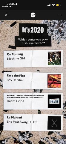 00:44 Telegram eee 2020 Which song was your first-ever listen? On Coming Machine Girl Face the Fire Boy Harsher You Might Think He Loves You for Your Money but Know What He Really Loves You for It's..
