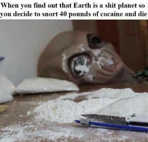 When you find out that Earth is а shit planet so you decide to snort 40 pounds of cocaine and die у