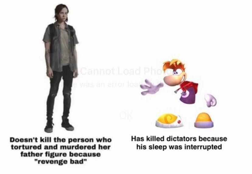 Doesn't kill the person who Has killed dictators because tortured and murdered her his sleep was interrupted father figure because “revenge bad"