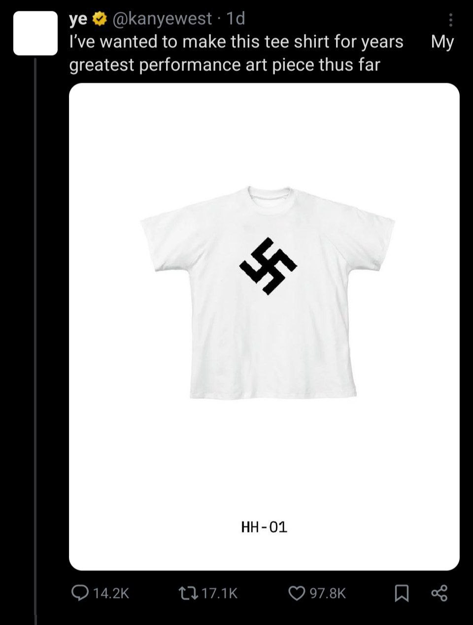 @kanyewest Гуе wanted to make this tee shirt for years My greatest performance art piece thus far