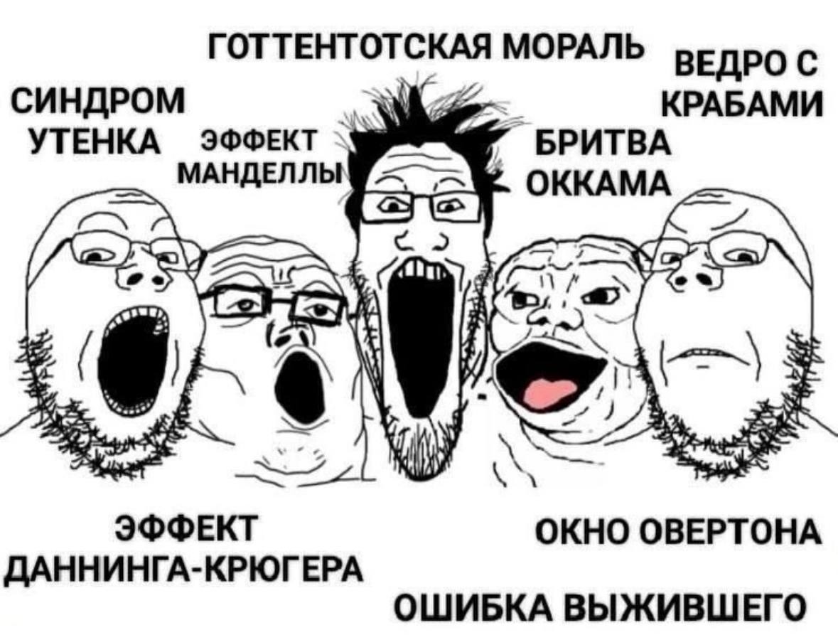 ГОТТЕНТОТСКАЯ МОРАЛЬ ДРО С СИНДРОМ КРАБАМИ УТЕНКА ЭФФЕКТ `БРИТВА МАНДЕЛЛЫ\ то А ЭФФЕКТ ОКНО ОВЕРТОНА ДАННИНГА-КРЮГЕРА ОШИБКА ВЫЖИВШЕГО