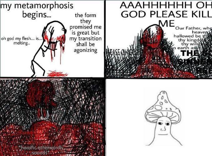АААНННННН ОН my metamorphosis the form begins... GOD PLEASE KILL they promised me Our Father, is great but heave hallowed be god my i my transition melting... shall be willy eart agonizing 9 he Or К “