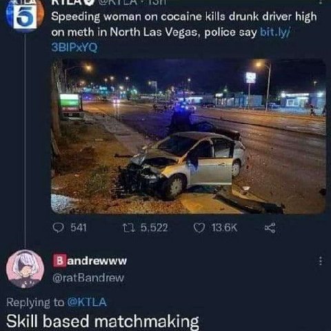 Speeding woman on cocaine kills drunk driver high on meth in North Las Vegas, police say В andrewww Skill based matchmaking