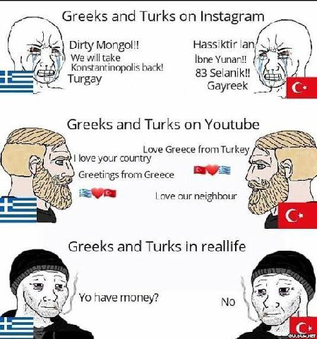 Greeks and Turks Instagram Dirty Hassiktir We will take ibne Уипап!! Konstantinopolis back! 83 2 Turgay elanik!! Gayreek Greeks and Turks on Youtube Love Greece from Turkey 4> love your country Greeti