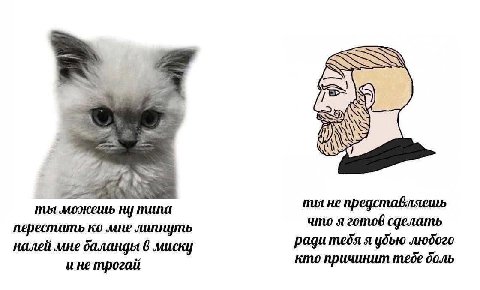 „Я ты можешь ну типа ты не представляешь перестать мне липнуть что я готов сделать налей мне баланды 6 миску ради тебя я убью любого ине трогай кто причинит тебе