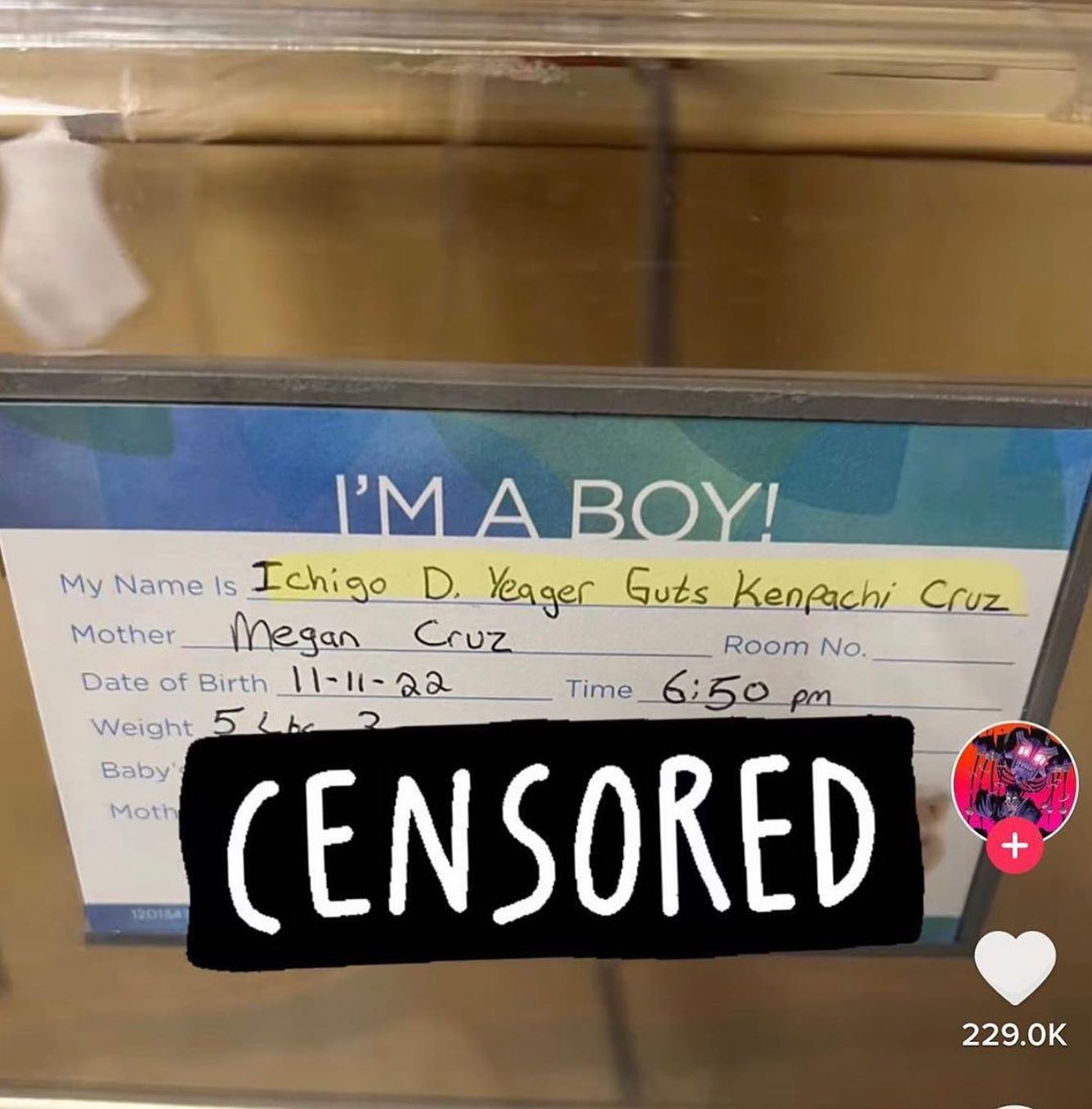3 BOY! My Name Тем Yeo Guds Kengach/ Cruz. Mother Room Date of Birth Time Weight Baby