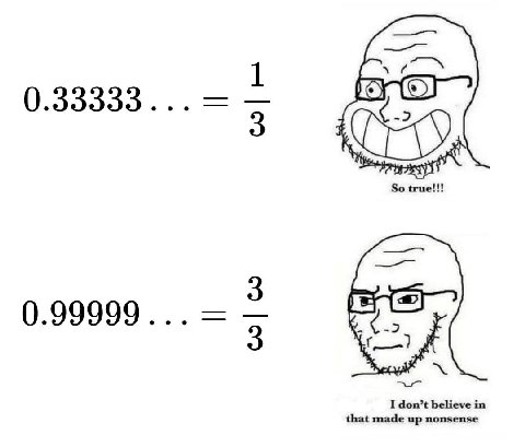 0.33333 So tru 0.99999 I don’t believe in that made up no: