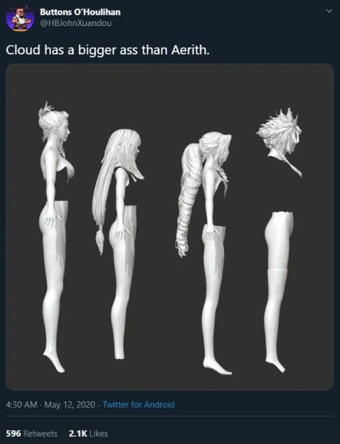 Buttons Cloud has a bigger ass than Aerith. 596 Retweet Lik