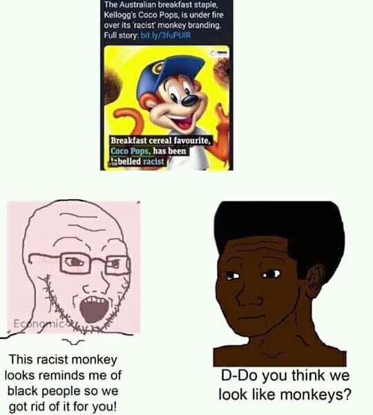 The Australian breakfast staple, Coco Pops, is under fire over its ‘racist’ monkey branding Full story Breakfast cereal favourite, Coco Pops, has been racist This racist monkey looks reminds me of D-D