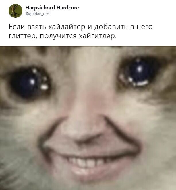 Harpsichord Hardcore @guldan_orc Если взять хайлайтер и добавить в него глиттер, получится хайгитлер.