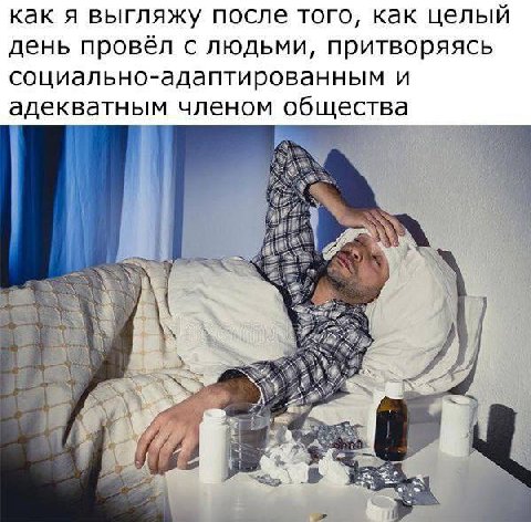как я выгляжу после того, как целый день провёл с людьми, притворяясь социально-адаптированным и адекватным членом общества