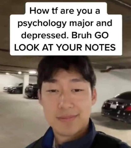 How are you а psychology major and depressed. Bruh LOOK AT YOUR NOTES