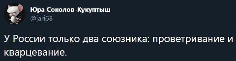 Юра Соколов-Кукуптыш У России только два союзника: проветривание и кварцевание.