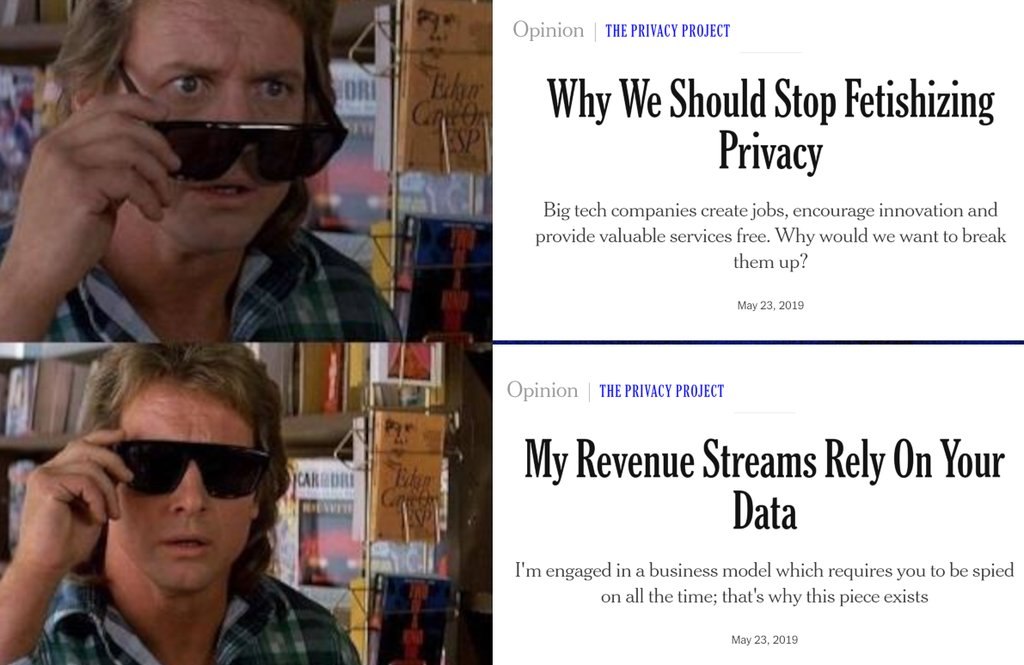 Opinion THE PRIVACY PROJECT Why We Should Stop Fetishizing Privacy Big tech companies create jobs, encourage innovation and provide valuable services free. Why would we want to break them up? May 23, 