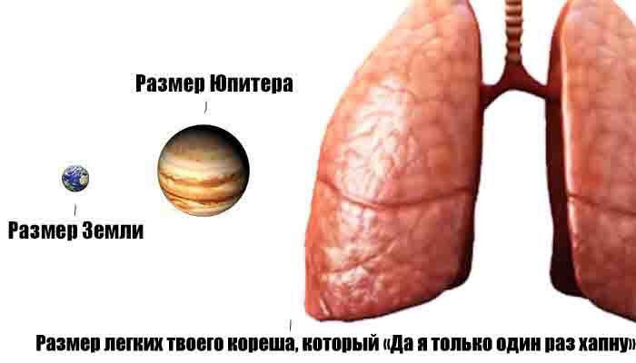 Размер Юпитера Размер Земли Размер легких твоего кореша, который «Да я только один раз