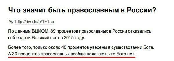Что значит быть православным в России? По данным ВЦИОМ, 89 процентов православных в России отказались соблюдать Великий пост в 2015 году. Более того, только около 40 процентов уверены в существовании 