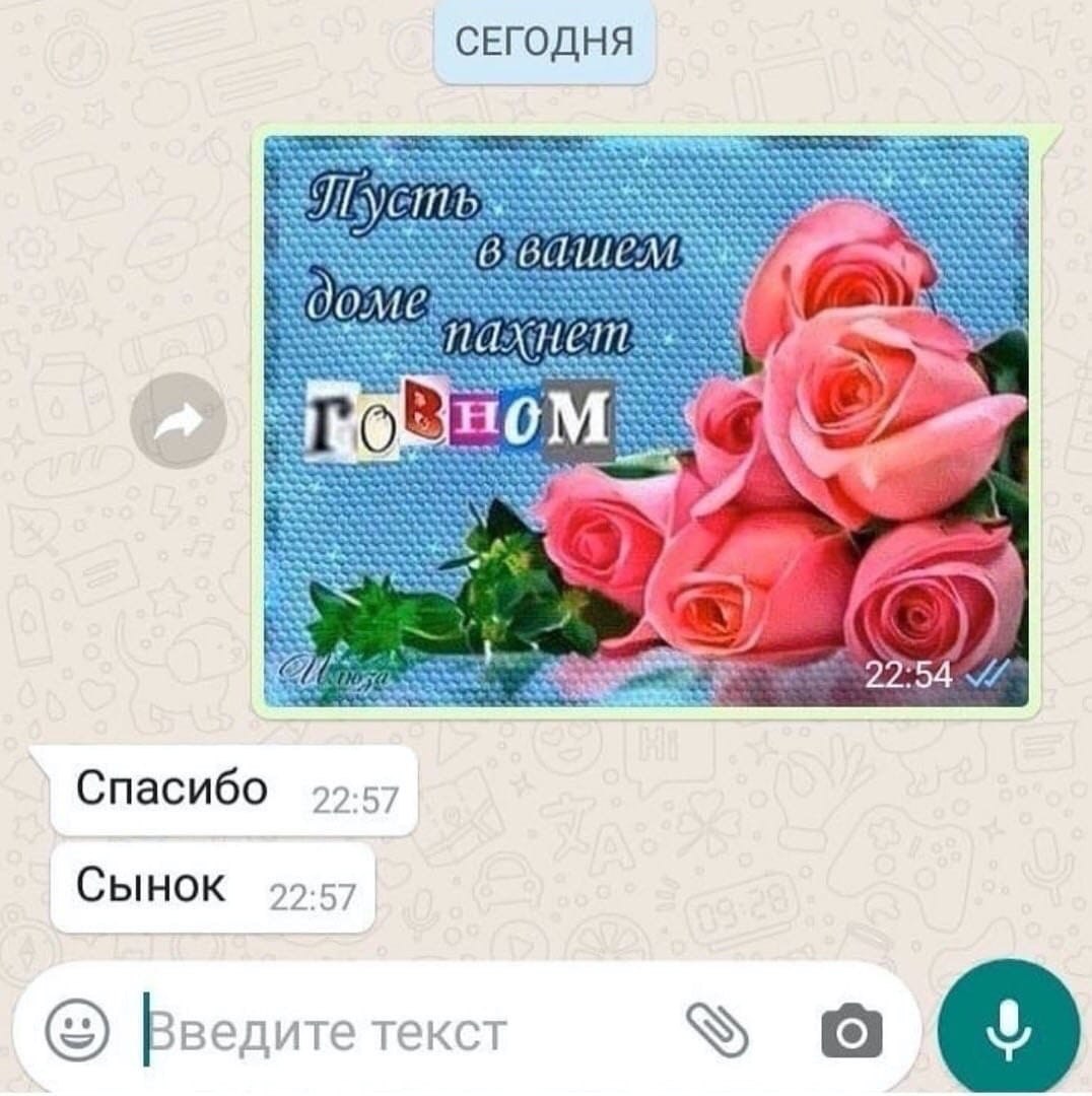 СЕГОДНЯ IT HOM Спасибо 22:57 Сынок 22.57 Введите текст
