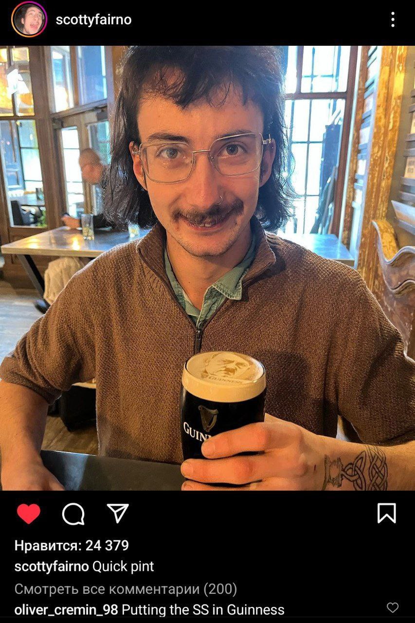 scottyfairno у if i! у 4 3 it 2: Нравится: 24 379 scottyfairno Quick pint Смотреть все комментарии (200) oliver_cremin_98 Putting the Guinness